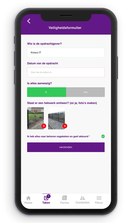 Veiligheidsformulier in de Workapp